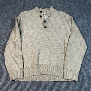 Bob Timberlake Henley Sweater Mens M Tan Excellent Diamond Cable Knit Mock Neck